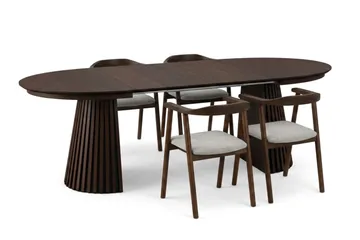 Peyra Förlängningsbart runt 120-220 cm Rökt Ek med 4 Jolie Matstolar - Rökt Ek/Beige - Möbler - Bord & matgrupp - Matgrupp