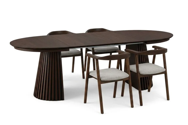 Peyra Förlängningsbart runt 120-220 cm Rökt Ek med 4 Jolie Matstolar - Rökt Ek/Beige - Möbler - Bord & matgrupp - Matgrupp