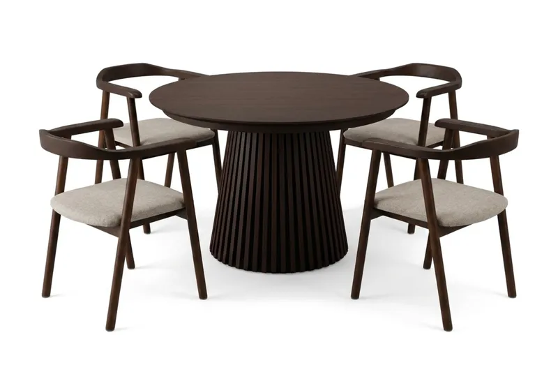 Peyra Förlängningsbart runt 120-220 cm Rökt Ek med 4 Jolie Matstolar - Rökt Ek/Beige - Möbler - Bord & matgrupp - Matgrupp