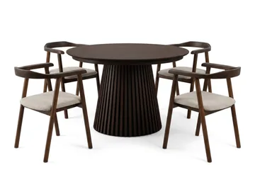 Peyra Förlängningsbart runt 120-220 cm Rökt Ek med 4 Jolie Matstolar - Rökt Ek/Beige - Möbler - Bord & matgrupp - Matgrupp