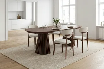 Peyra Förlängningsbart runt 120-220 cm Valnöt med 4 Molly Matstolar - Valnöt - Möbler - Bord & matgrupp - Matgrupp