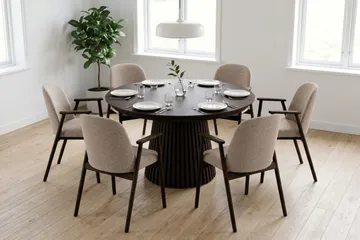 Peyra Förlängningsbart runt Matbord 120-220 cm Rökt Ek med 6 Reciclar Matstolar - Brun - Möbler - Bord & matgrupp - Matgrupp