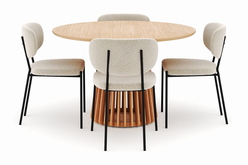 Peyra Matbord 120 cm Rund med 4 Gemmiano Stolar - Natur - Möbler - Bord & matgrupp - Matgrupp