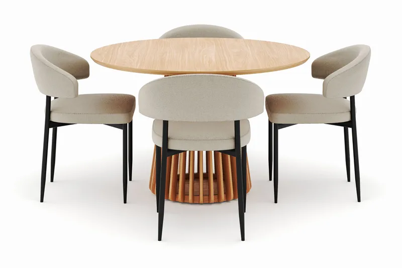 Peyra Matbord 120 cm Rund med 4 Sawako Stolar - Natur - Möbler - Bord & matgrupp - Matgrupp