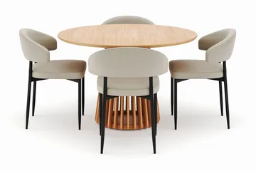 Peyra Matbord 120 cm Rund med 4 Sawako Stolar - Natur - Möbler - Bord & matgrupp - Matgrupp