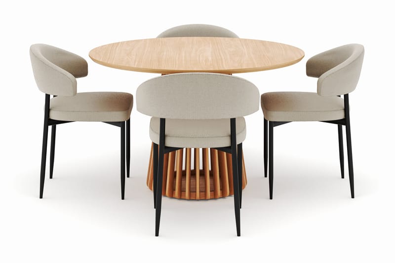 Peyra Matbord 120 cm Rund med 4 Sawako Stolar - Natur - Möbler - Bord & matgrupp - Matgrupp
