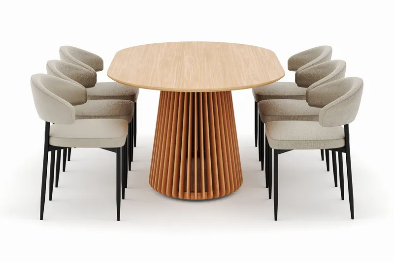 Peyra Matbord 200 cm Oval med 6 Sawako Stolar - Natur - Möbler - Bord & matgrupp - Matgrupp