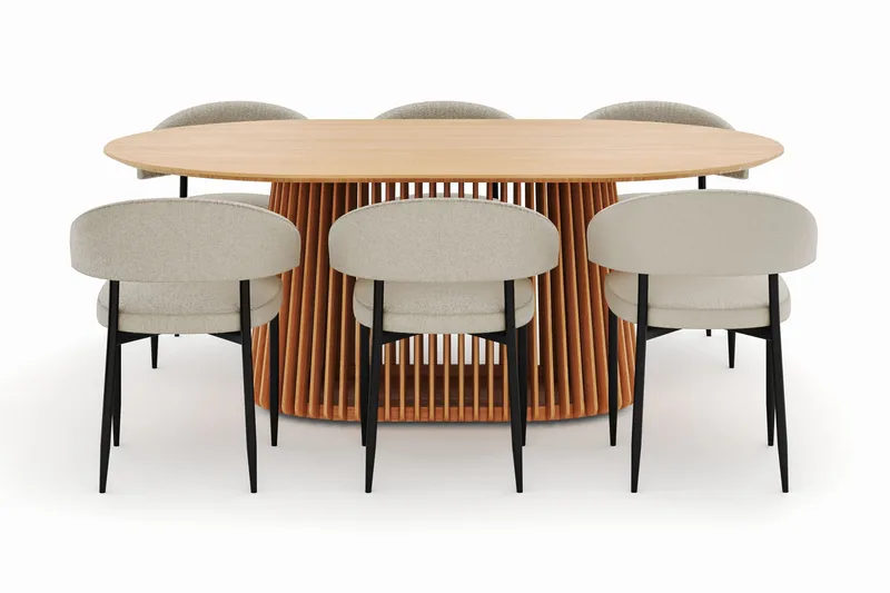 Peyra Matbord 200 cm Oval med 6 Sawako Stolar - Natur - Möbler - Bord & matgrupp - Matgrupp