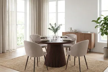 Peyra Matgrupp 120-220 cm förlängningsbart med 4 Greya Mastolar - Valnöt - Möbler - Bord & matgrupp - Matgrupp