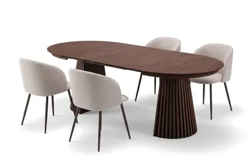 Peyra Matgrupp 120-220 cm förlängningsbart med 4 Greya Mastolar - Valnöt - Möbler - Bord & matgrupp - Matgrupp