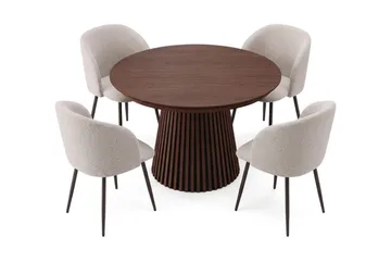Peyra Matgrupp 120-220 cm förlängningsbart med 4 Greya Mastolar - Valnöt - Möbler - Bord & matgrupp - Matgrupp