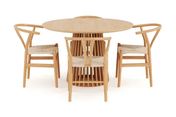 Peyra Matgrupp 120 cm Rund Ek med 4 Dastoori Matstol - 2220068-4,1893466-1 - Natur - Möbler - Bord & matgrupp - Matgrupp