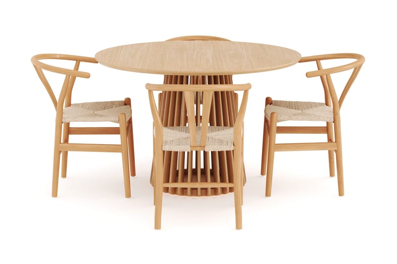 Peyra Matgrupp 120 cm Rund Ek med 4 Dastoori Matstol - 2220068-4,1893466-1 - Natur - Möbler - Bord & matgrupp - Matgrupp
