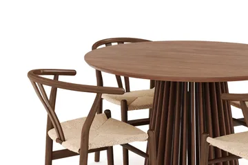 Peyra Matgrupp 120 cm Rund med 4 Dastoori Matstolar - Valnöt / Brun / Beige - Möbler - Bord & matgrupp - Matgrupp