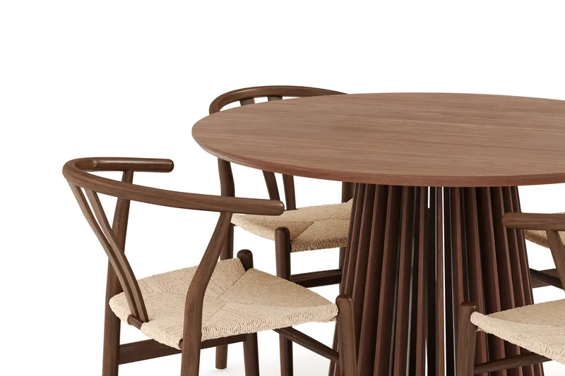 Peyra Matgrupp 120 cm Rund med 4 Dastoori Matstolar - Valnöt / Brun / Beige - Möbler - Bord & matgrupp - Matgrupp