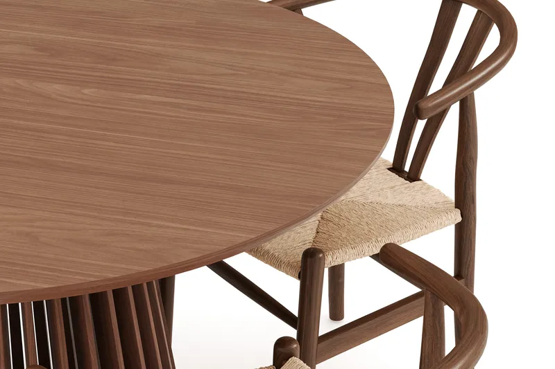 Peyra Matgrupp 120 cm Rund med 4 Dastoori Matstolar - Valnöt / Brun / Beige - Möbler - Bord & matgrupp - Matgrupp