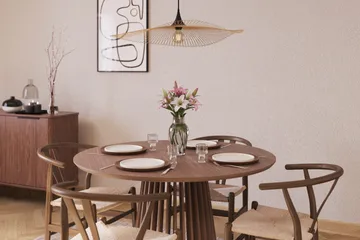 Peyra Matgrupp 120 cm Rund med 4 Dastoori Matstolar - Valnöt / Brun / Beige - Möbler - Bord & matgrupp - Matgrupp