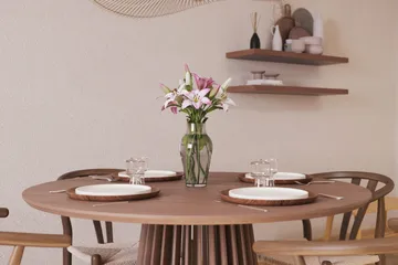 Peyra Matgrupp 120 cm Rund med 4 Dastoori Matstolar - Valnöt / Brun / Beige - Möbler - Bord & matgrupp - Matgrupp