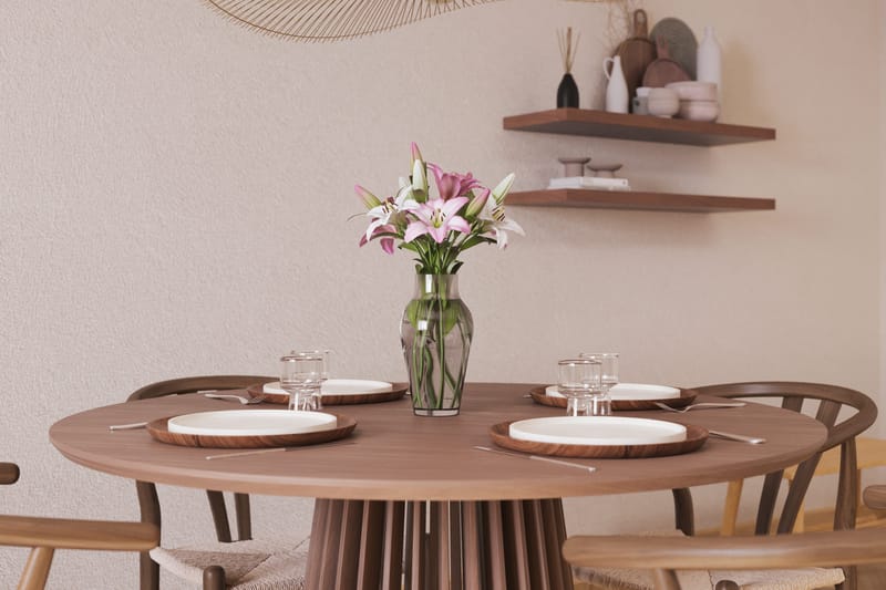 Peyra Matgrupp 120 cm Rund med 4 Dastoori Matstolar - Valnöt / Brun / Beige - Möbler - Bord & matgrupp - Matgrupp
