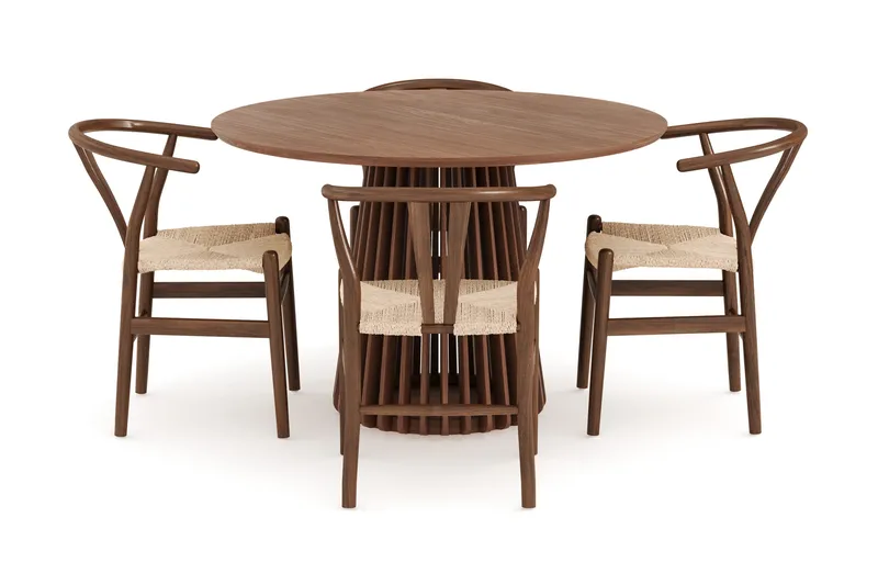Peyra Matgrupp 120 cm Rund med 4 Dastoori Matstolar - Valnöt / Brun / Beige - Möbler - Bord & matgrupp - Matgrupp
