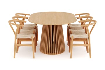 Peyra Matgrupp 200 cm Ovalt Ek med 6 Dastoori Matstol - 2220068-6,1893461-1 - Natur - Möbler - Bord & matgrupp - Matgrupp