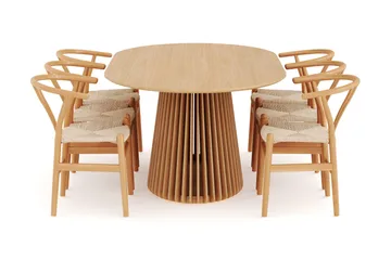 Peyra Matgrupp 200 cm Ovalt Ek med 6 Dastoori Matstolar - Natur - Möbler - Bord & matgrupp - Matgrupp