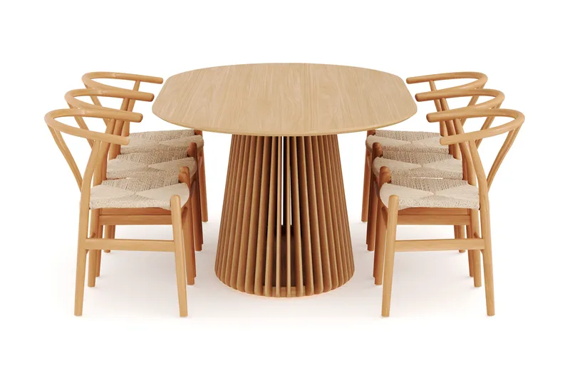 Peyra Matgrupp 200 cm Ovalt Ek med 6 Dastoori Matstolar - Natur - Möbler - Bord & matgrupp - Matgrupp
