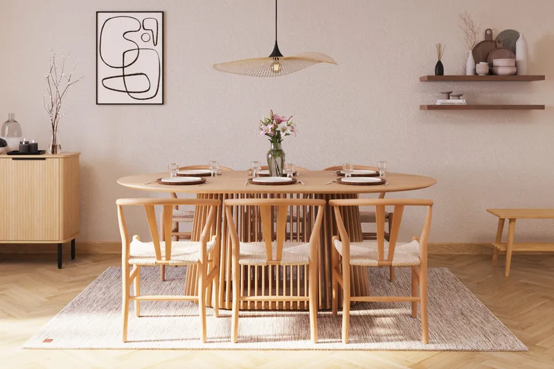 Peyra Matgrupp 200 cm Ovalt Ek med 6 Dastoori Matstolar - Natur - Möbler - Bord & matgrupp - Matgrupp