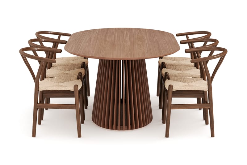 Peyra Matgrupp 200 cm Ovalt med 6 Dastoori Matstol - 2220070-6,1893316-1 - Valnöt - Möbler - Bord & matgrupp - Matgrupp