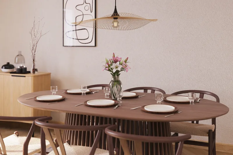 Peyra Matgrupp 200 cm Ovalt med 6 Dastoori Matstol - 2220070-6,1893316-1 - Valnöt - Möbler - Bord & matgrupp - Matgrupp