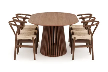 Peyra Matgrupp 200 cm Ovalt med 6 Dastoori Matstolar - Valnöt - Möbler - Bord & matgrupp - Matgrupp