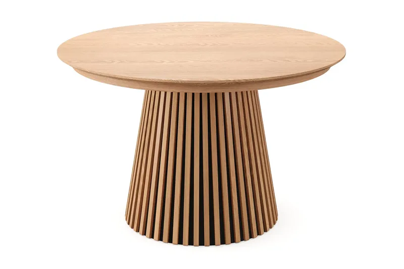Peyra Matgrupp Förlängningsbart runt 120-220 cm i Ek med 4 Amelia Matstolar med Dyna - Ek/Beige - Möbler - Bord & matgrupp - Matgrupp