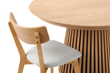 Peyra Matgrupp Förlängningsbart runt 120-220 cm i Ek med 4 Amelia Matstolar med Dyna - Ek/Beige - Möbler - Bord & matgrupp - Matgrupp