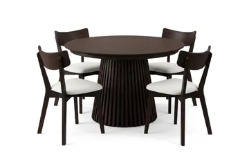 Peyra Matgrupp Förlängningsbart runt 120-220 cm i Rökt Ek med 4 Amelia Matstolar med Dyna - Rökt Ek/Beige - Möbler - Bord & matgrupp - Matgrupp