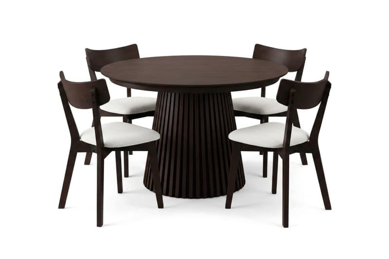 Peyra Matgrupp Förlängningsbart runt 120-220 cm i Rökt Ek med 4 Amelia Matstolar med Dyna - Rökt Ek/Beige - Möbler - Bord & matgrupp - Matgrupp