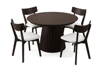 Peyra Matgrupp Förlängningsbart runt 120-220 cm i Rökt Ek med 4 Amelia Matstolar med Dyna - Rökt Ek/Beige - Möbler - Bord & matgrupp - Matgrupp