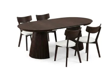 Peyra Matgrupp Förlängningsbart runt 120-220 cm i Rökt Ek med 4 Amelia Matstolar med Dyna - Rökt Ek/Beige - Möbler - Bord & matgrupp - Matgrupp