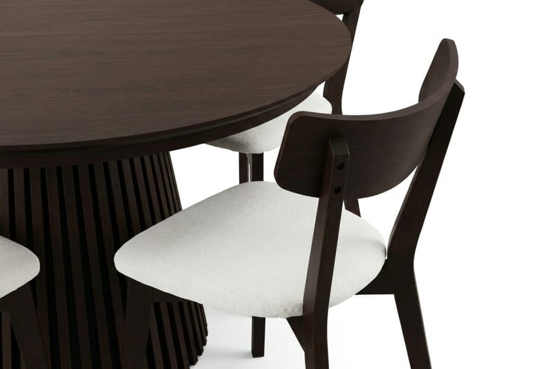 Peyra Matgrupp Förlängningsbart runt 120-220 cm i Rökt Ek med 4 Amelia Matstolar med Dyna - Rökt Ek/Beige - Möbler - Bord & matgrupp - Matgrupp