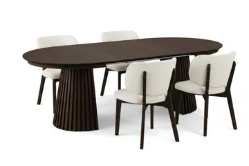 Peyra Matgrupp Förlängningsbart runt 120-220 cm i Rökt Ek med 4 Eira Matstolar - Rökt Ek - Möbler - Bord & matgrupp - Matgrupp