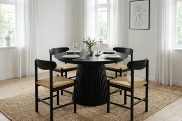 Peyra Matgrupp Förlängningsbart runt 120-220 cm Svart med 4 Malte Matstolar - Möbler - Bord & matgrupp - Matgrupp