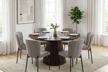 Peyra Matgrupp runt 130 cm Valnöt med 6 Elsie Matstolar - Valnöt/Grå - Möbler - Bord & matgrupp - Matgrupp