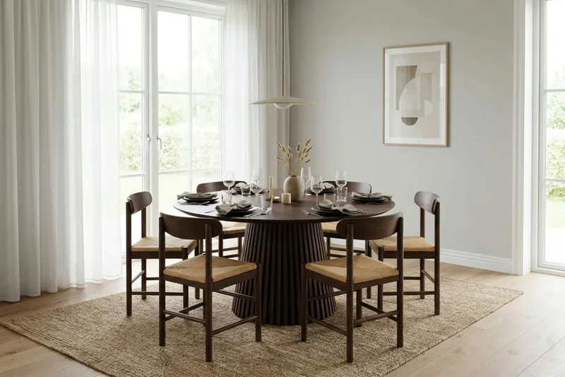 Peyra Matgrupp runt 150 cm Valnöt med 6 Malte Matstolar - Möbler - Bord & matgrupp - Matgrupp