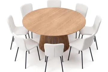 Peyra Matgrupp runt 180 cm Ek med 8 Katy Matstolar - Ek - Möbler - Bord & matgrupp - Matgrupp