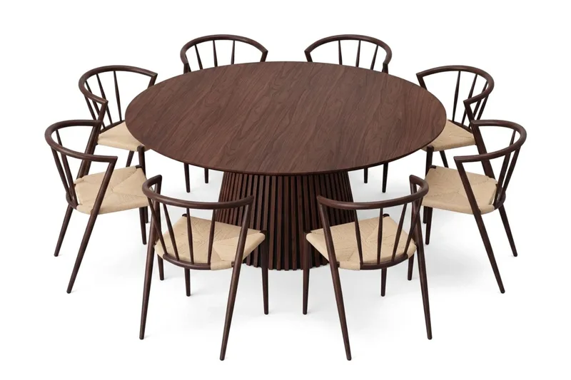 Peyra Matgrupp runt 180 cm Valnöt med 8 Winston Matstolar - Valnöt - Möbler - Bord & matgrupp - Matgrupp