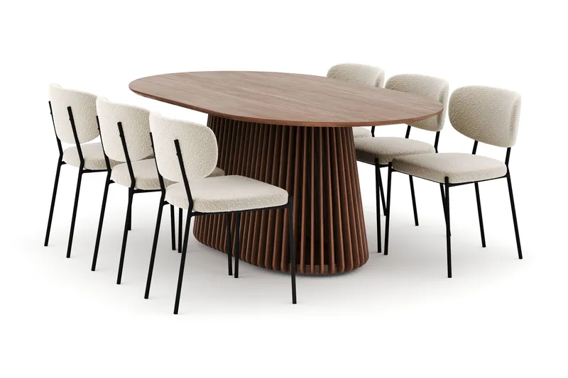 Peyra Ovalt Matbord 200 cm med 6 Gemmiano Stolar - Valnöt - Möbler - Bord & matgrupp - Matgrupp