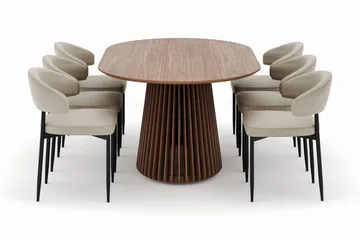 Peyra Ovalt Matbord 200 cm med 6 Sawako Stolar - Valnöt - Möbler - Bord & matgrupp - Matgrupp