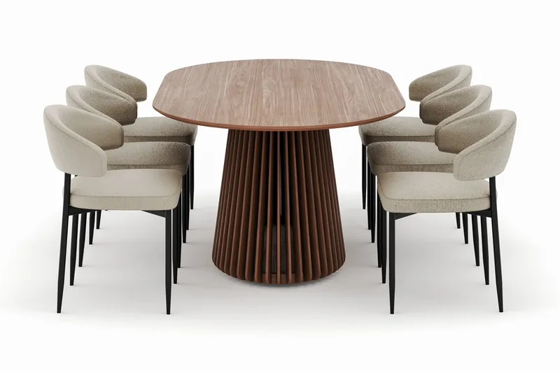 Peyra Ovalt Matbord 200 cm med 6 Sawako Stolar - Valnöt - Möbler - Bord & matgrupp - Matgrupp