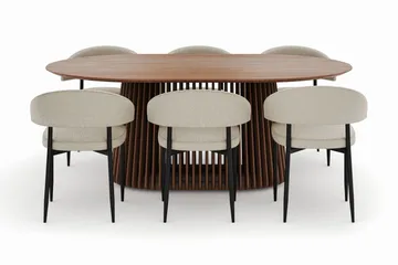 Peyra Ovalt Matbord 200 cm med 6 Sawako Stolar - Valnöt - Möbler - Bord & matgrupp - Matgrupp