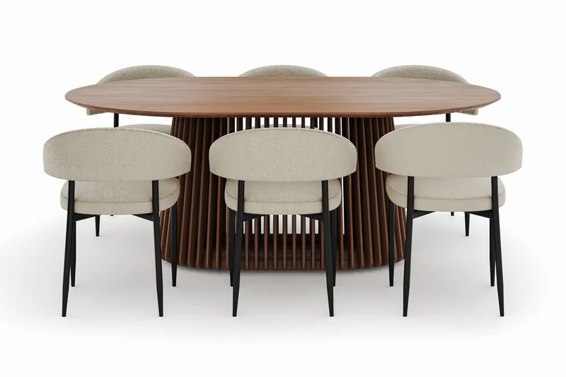 Peyra Ovalt Matbord 200 cm med 6 Sawako Stolar - Valnöt - Möbler - Bord & matgrupp - Matgrupp