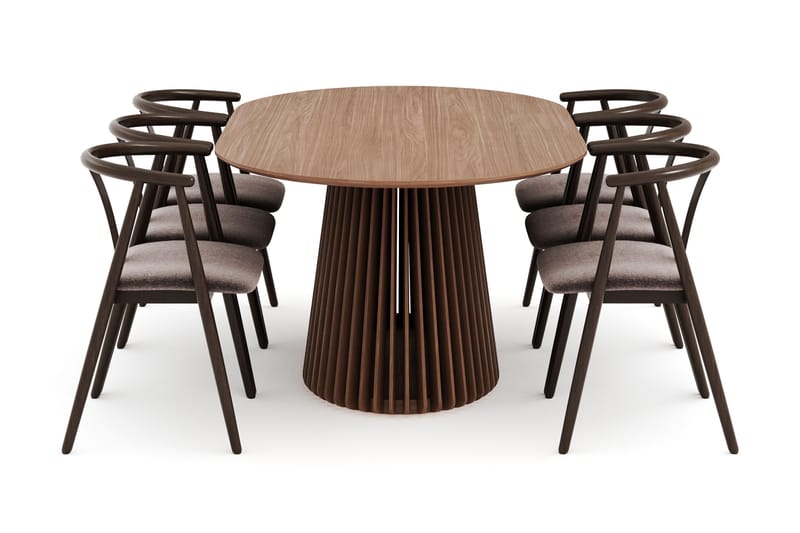 Peyra Ovalt Matgrupp Massiv Valnöt 200 cm med 6 Cytie Karmstolar - Valnöt - Möbler - Bord & matgrupp - Matgrupp